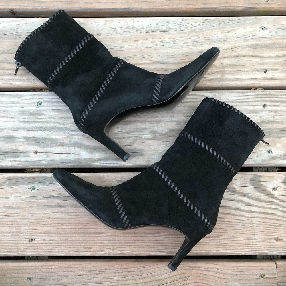 SALVATORE FERRAGAMO Black Suede Whipstitch Boot